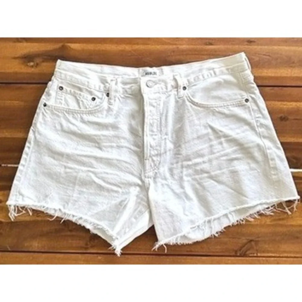 AGOLDE Parker Long Cutoff Shorts White Organic Cotton High Rise‎ Raw Hem Size 33
